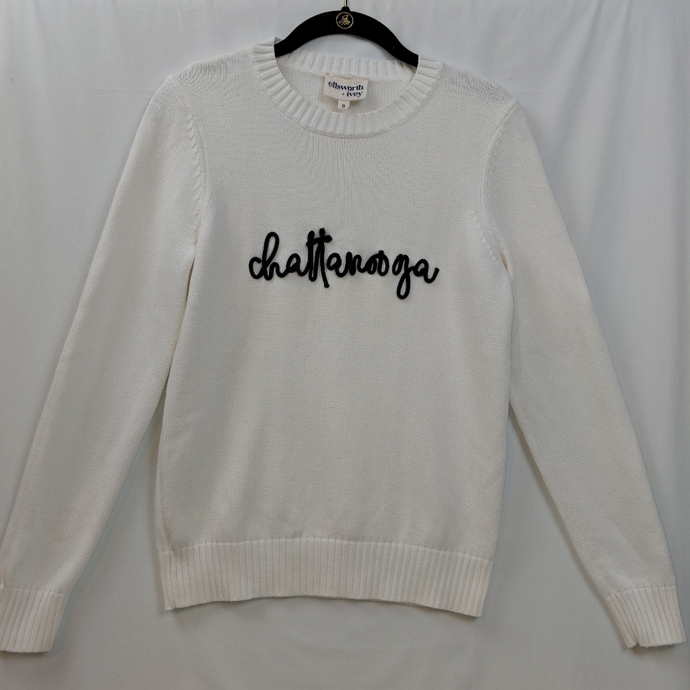 Ellsworth + Ivey Chattanooga Sweater Women's Size Small White Navy Blue